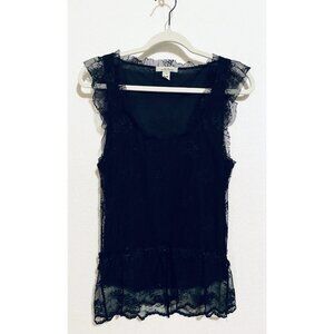 Intuitions Top Womens Medium Black Lace Scoop Neck Sleeveless Whimsigoth Y2K